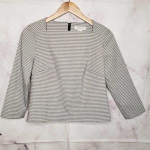 RACHEL ZOE black white houndstooth 3/4 sleeve blouse XS